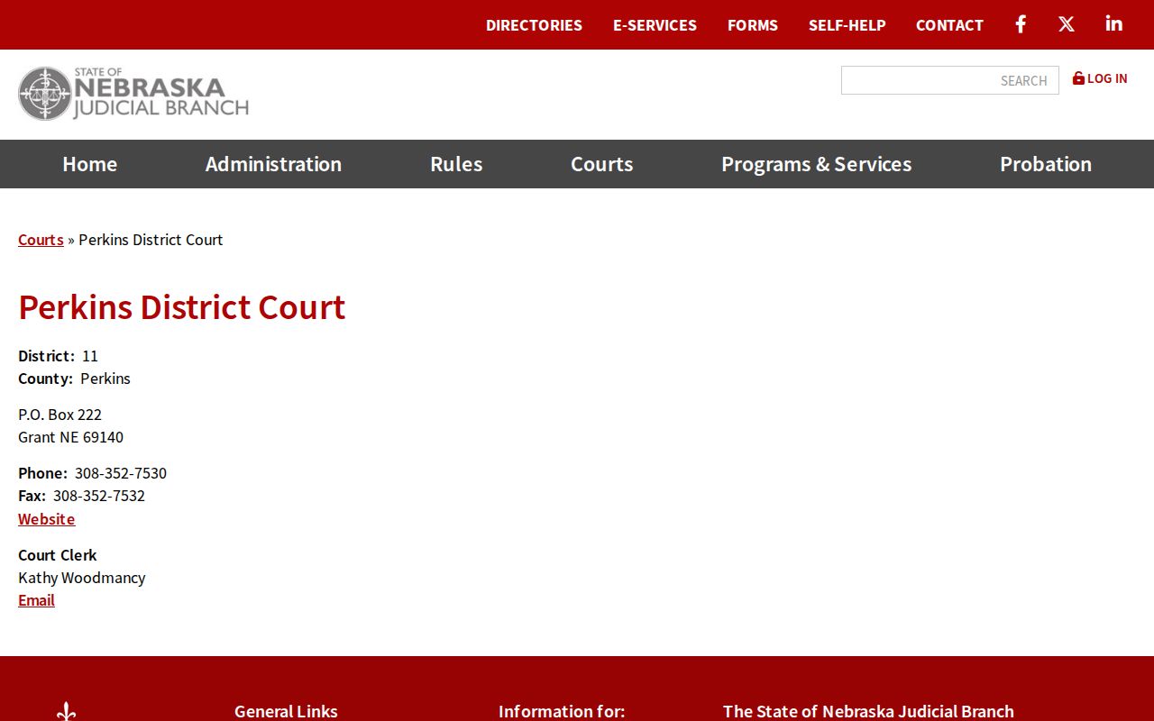 Perkins County warrant lookup District Court contact page