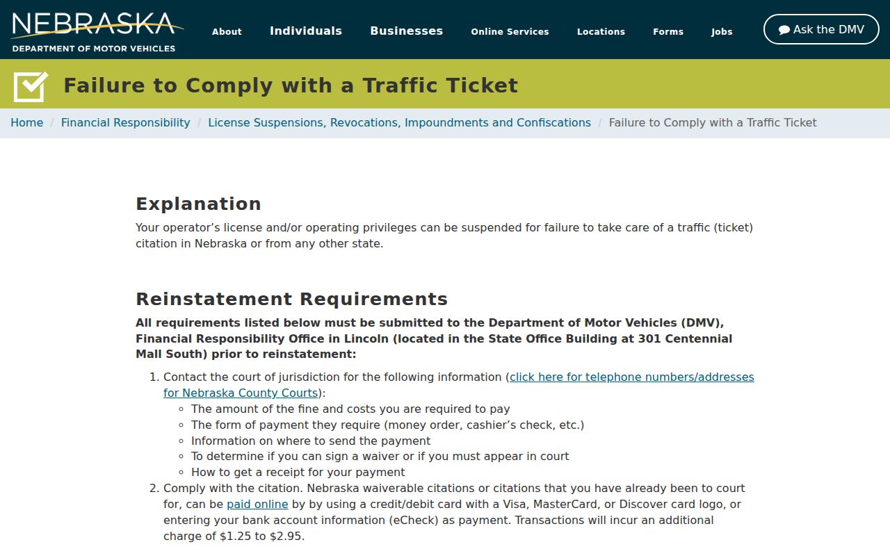 Perkins County traffic warrant court compliance information