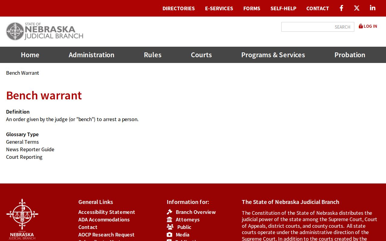 Perkins County traffic warrant official Nebraska glossary