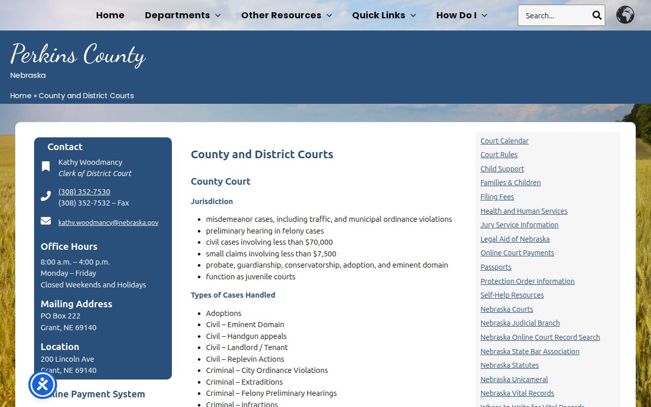 Perkins County warrant record Clerk of the District Court page
